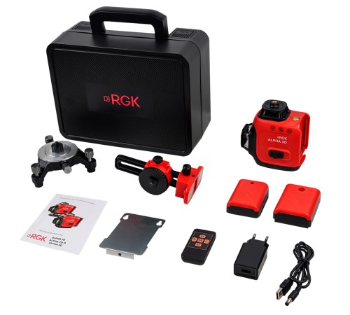 Лазерный уровень RGK ALPHA 3D с зелёным лучом Лазерный уровень RGK ALPHA 3D с зелёным лучом