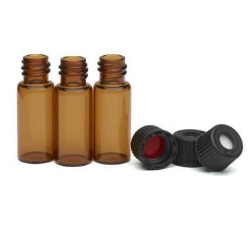 Виалы с завинч. крышками темн. стекло 2ml 8mm amb scrw vl + cp ptf / sil 100 / pk, 8010-0415 Agilent